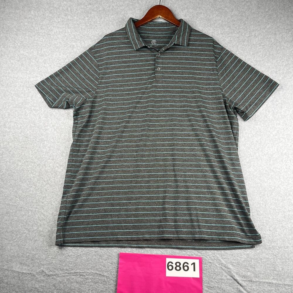 Champion Performance Polo Shirt Gray Blue Striped Golf casual Stretch Mens 2XL